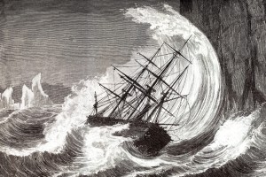 Engraving of sinking ship in a hurricane Original edition from my own archives Source : "Le Tour du monde 1873"